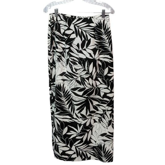 GIORGIO FIORLINE COLLECTION Leaf Print Wrap Maxi Skirt Black and White Size 8 - Picture 9 of 13